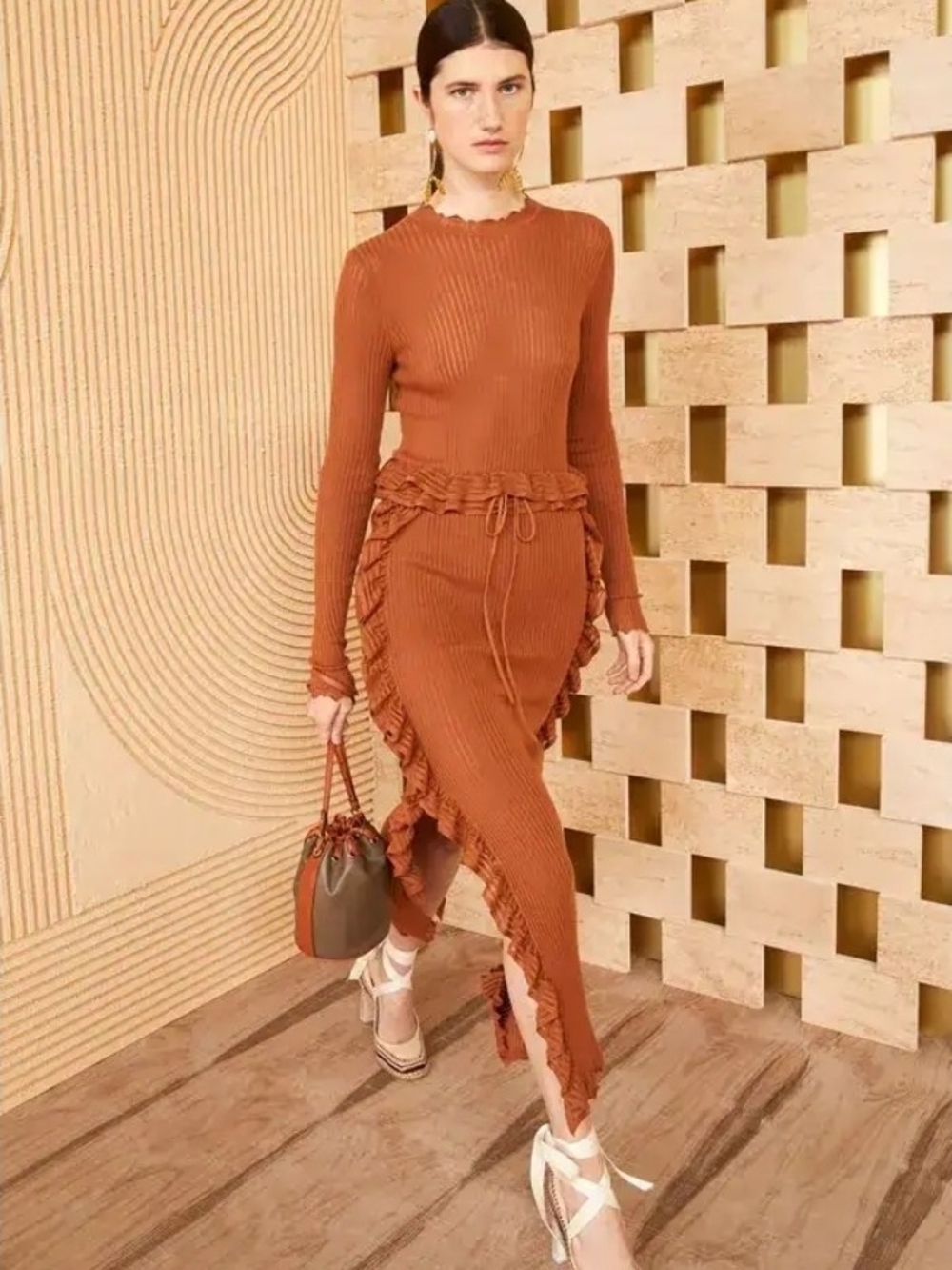 Ulla Johnson Casini Crochet Rust Maxi Dress Sz SM P